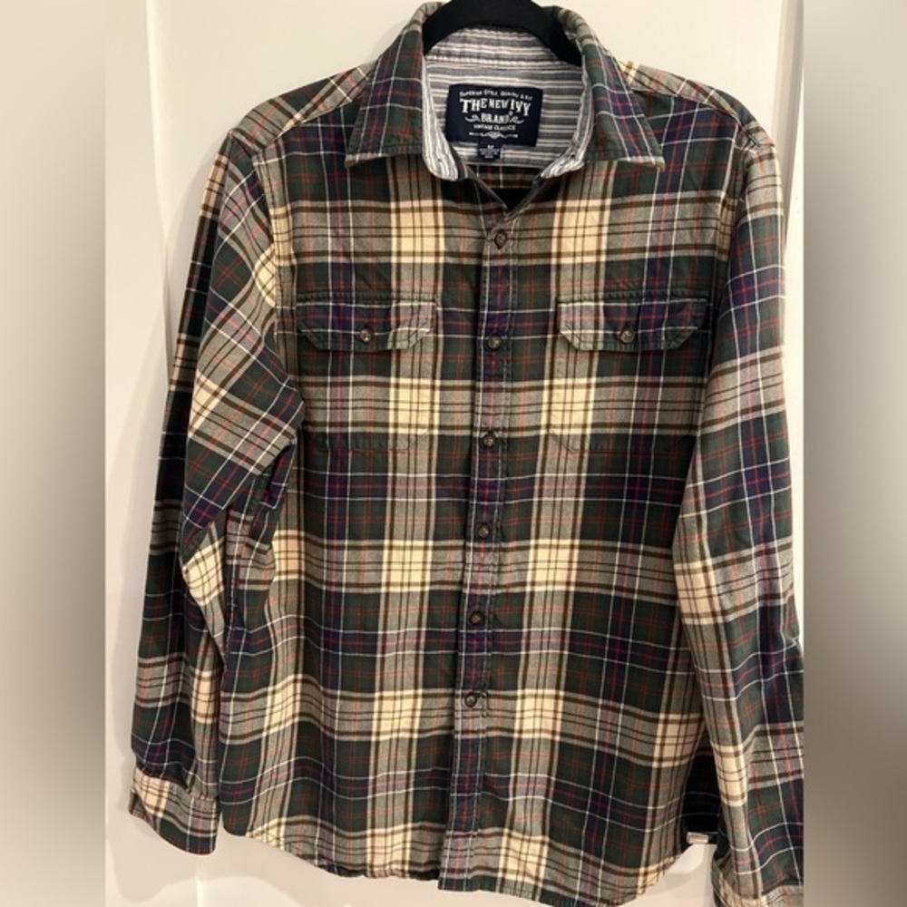 THE NEW IVY BRAND Men's Regular-Fit long Sleeve Poplin Shirt green/ Red/ brown M